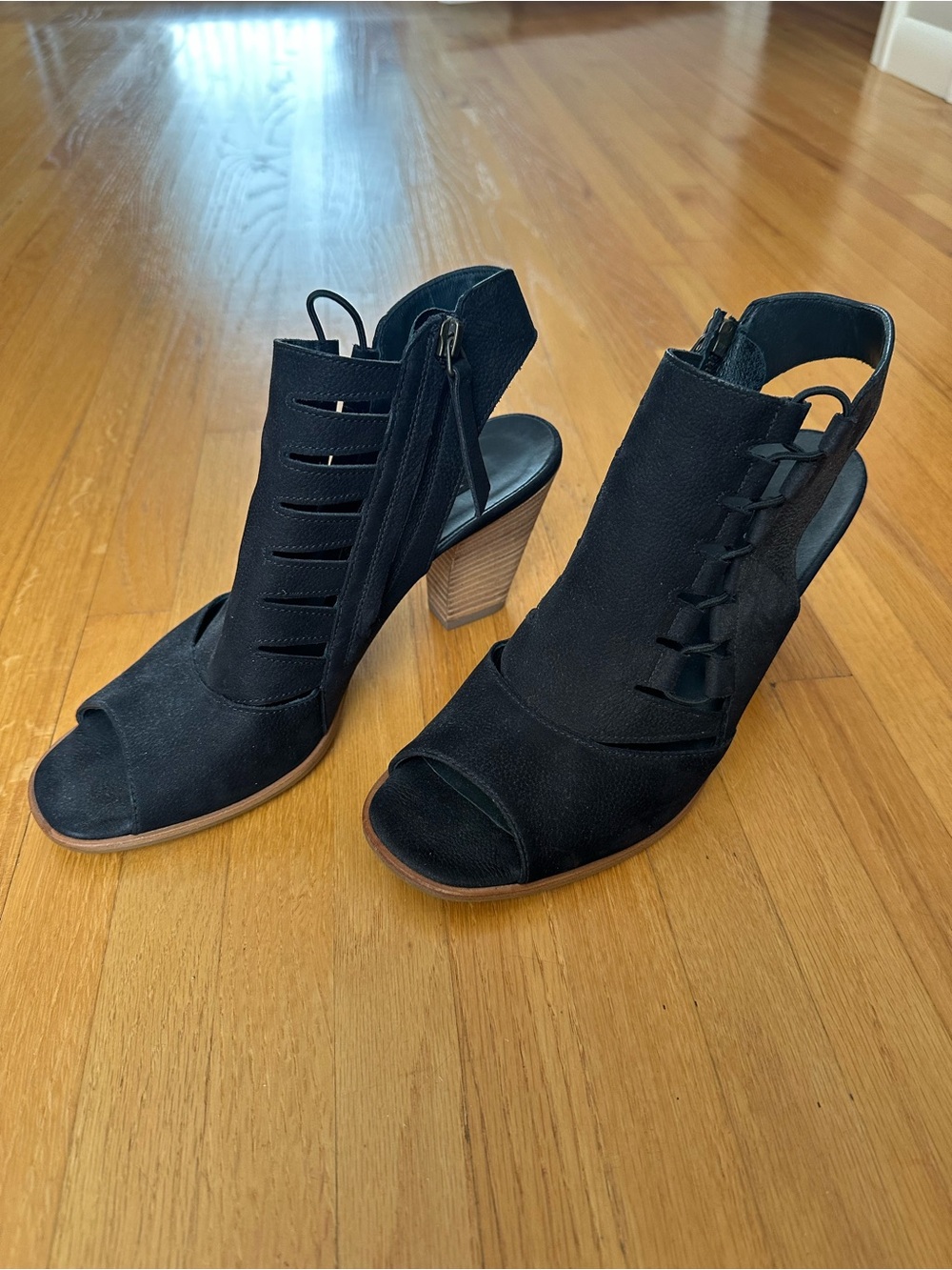 Paul Green Jansen Black Suede Lace Up Peep Toe Booties